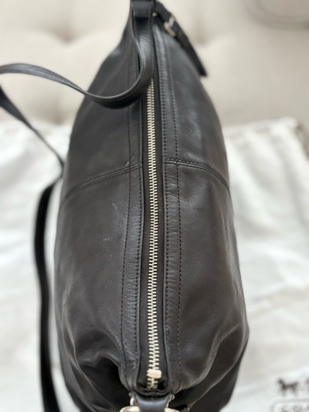 Coach Black Leather Shoulder Bag with Silver Charm Hardware - Picture 3 of 5